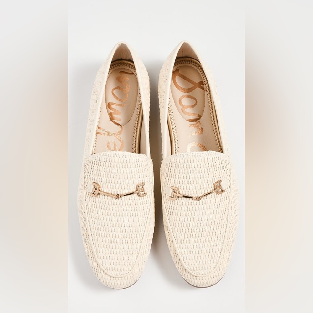 Sam Edelman Cream Woven Loafers with Gold Bit